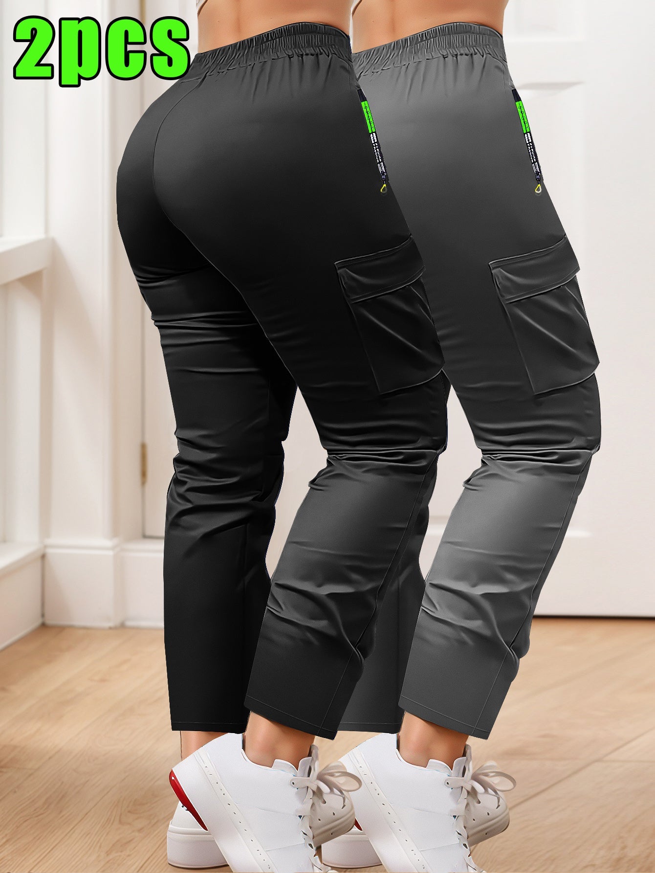 Women's Cargo Pants - Drawstring Waist With Pockets detail view