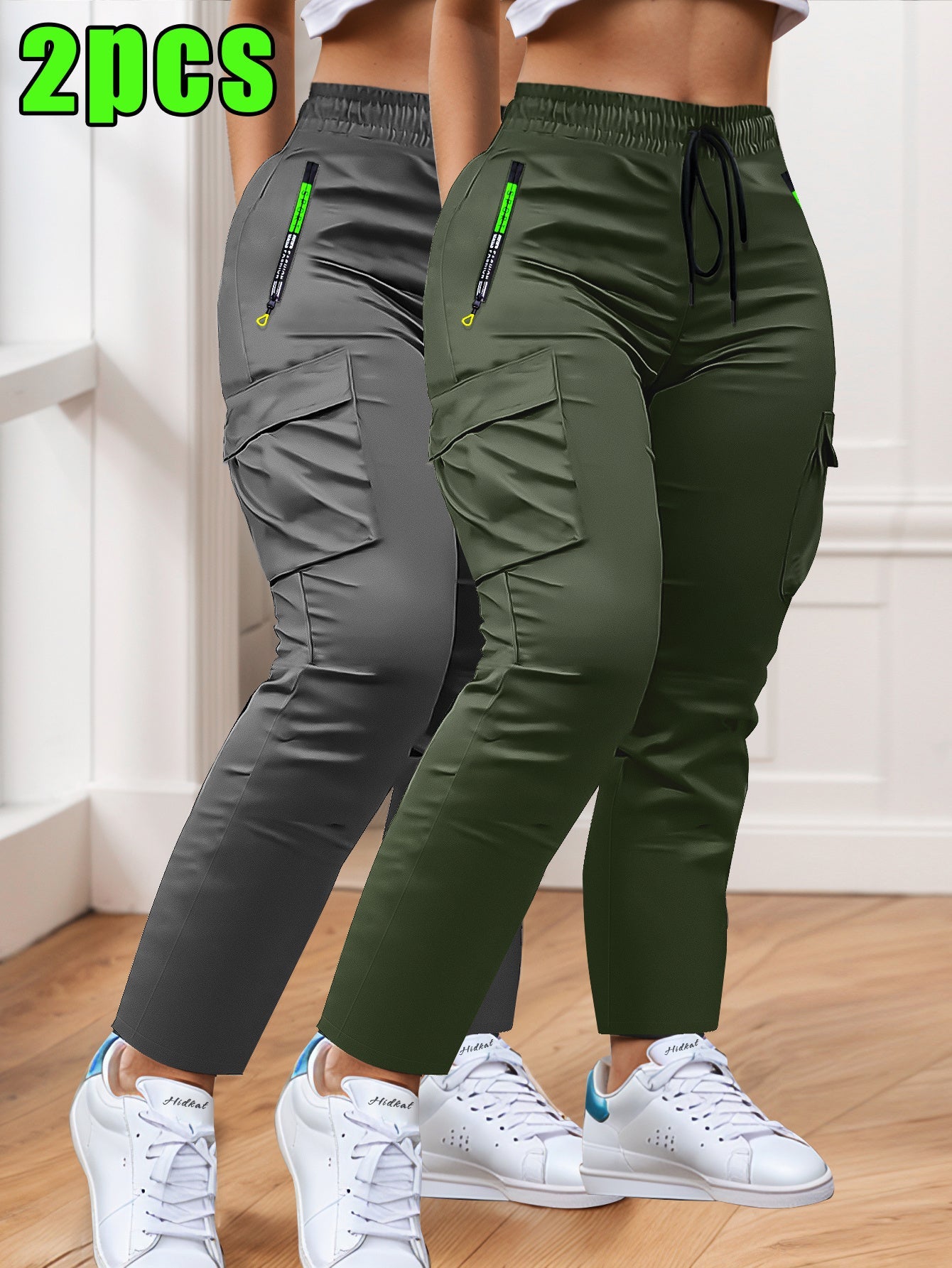 Women's Cargo Pants - Drawstring Waist With Pockets detail view