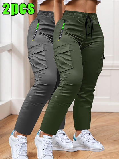 Women's Cargo Pants - Drawstring Waist With Pockets detail view