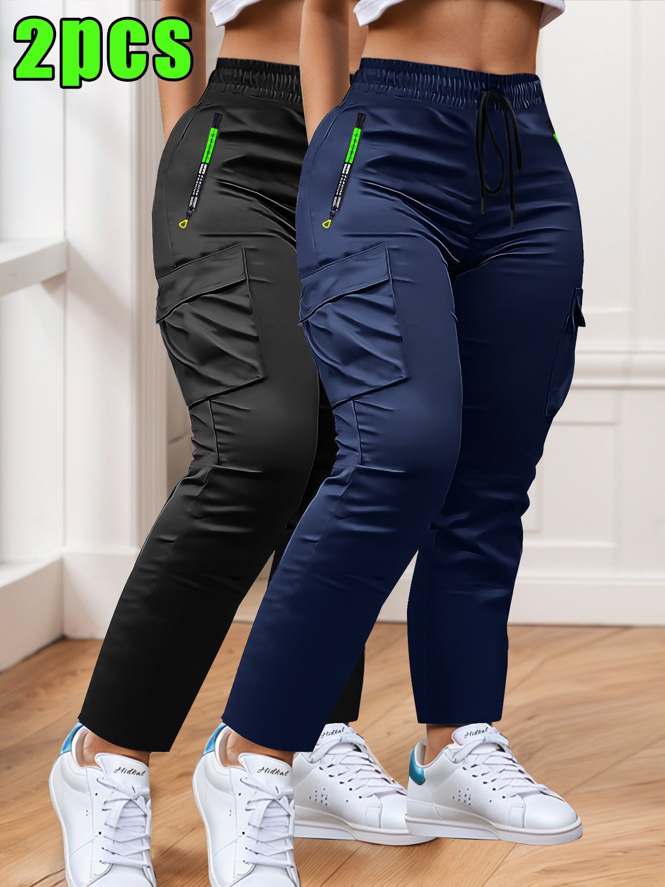 Women's Cargo Pants - Drawstring Waist With Pockets detail view