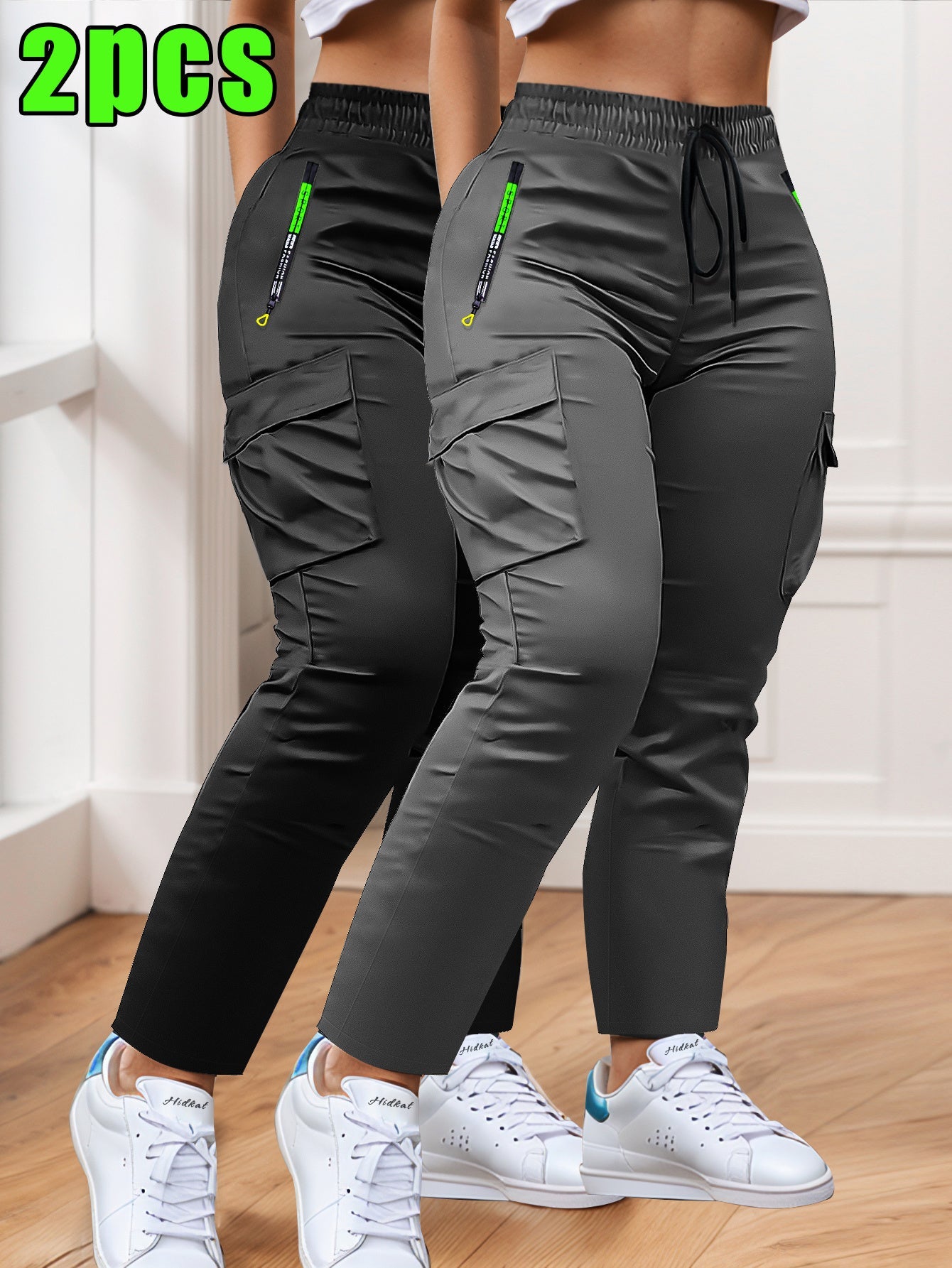 Women's Cargo Pants - Drawstring Waist With Pockets detail view