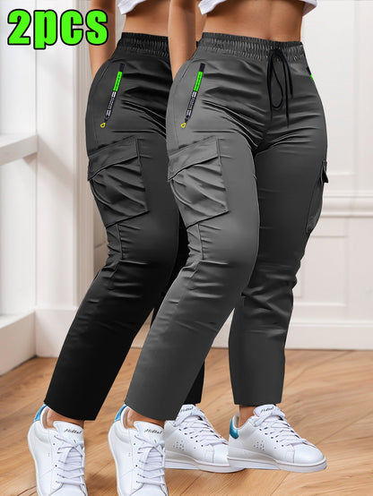 Women's Cargo Pants - Drawstring Waist With Pockets detail view