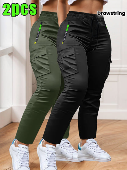 Women's Cargo Pants - Drawstring Waist With Pockets – Grey option – view 4