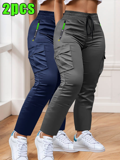 Women's Cargo Pants - Drawstring Waist With Pockets – Grey option – view 5