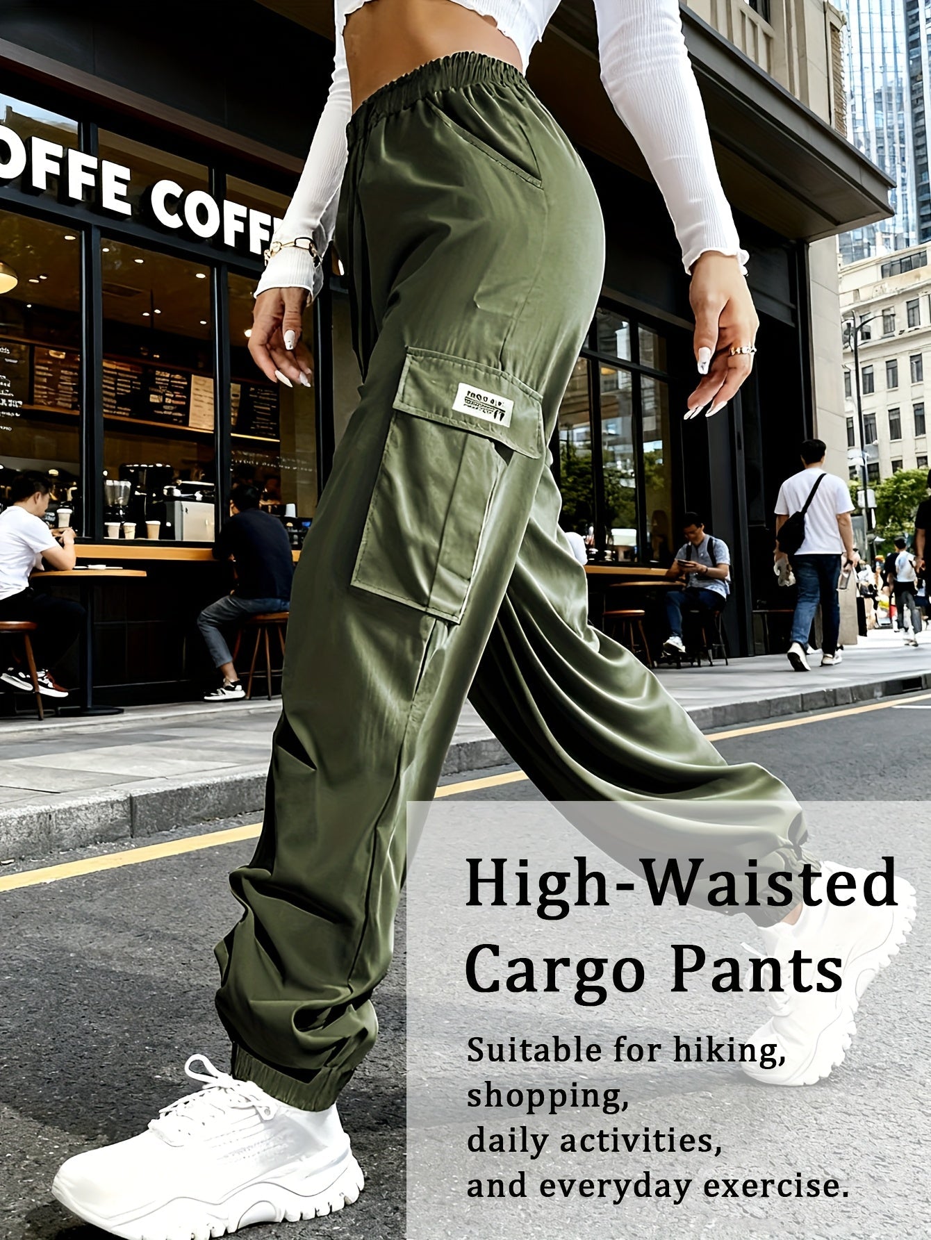 Women's Cargo Pants - Drawstring Waist With Pockets 77 detail view