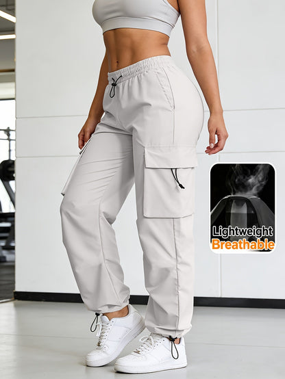 Women's Cargo Pants - Elastic Waist Wide leg – Beige option – view 2