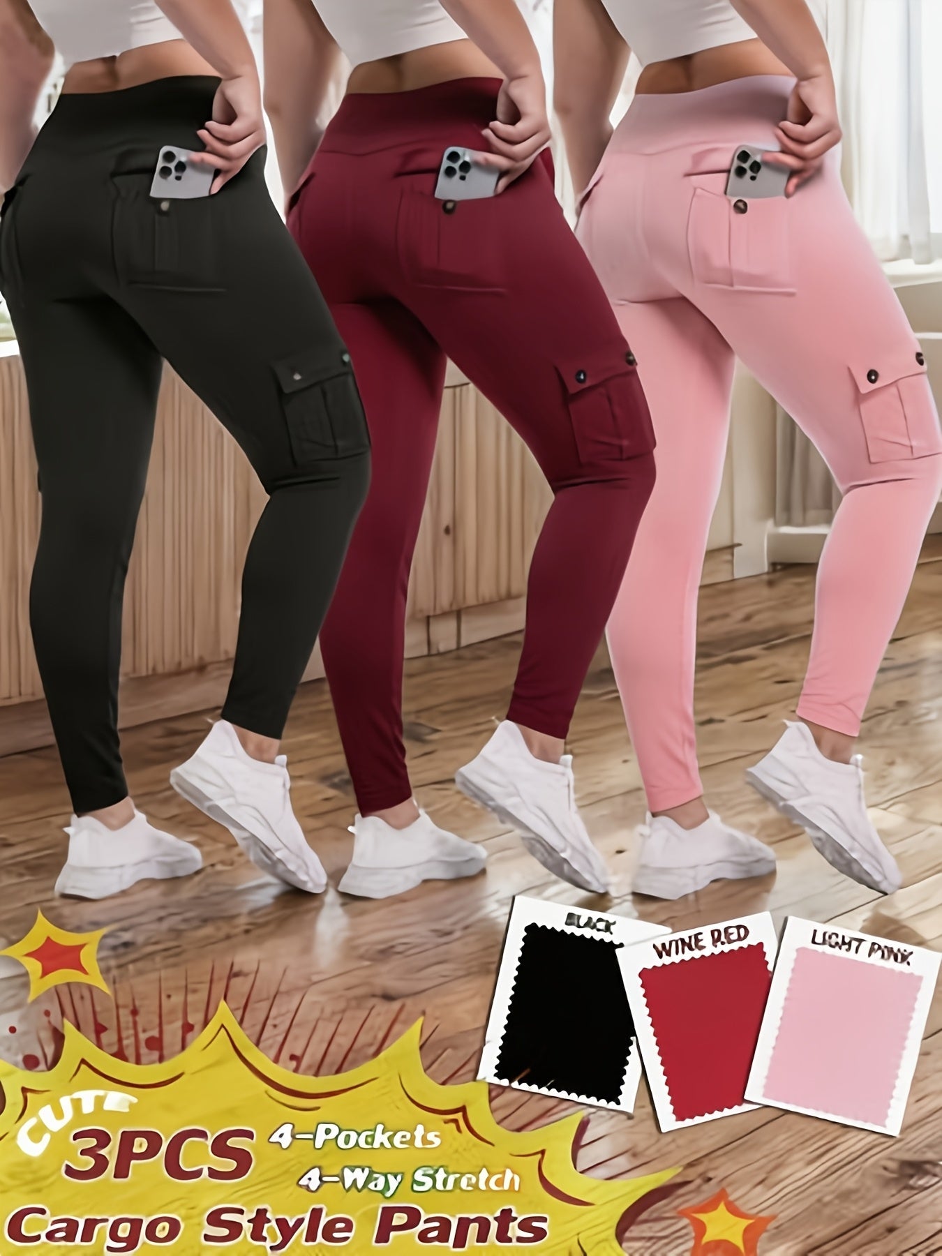 Women's Cargo Pants - High-Waist Fit – Sizes M–XXL – Red option – main product image