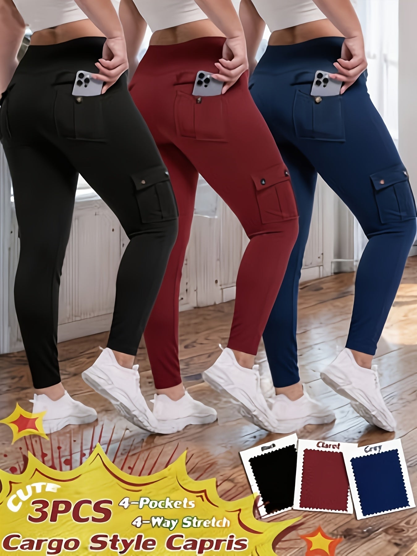 Women's Cargo Pants - High-Waist Fit – Sizes M–XXL – Red option – view 5