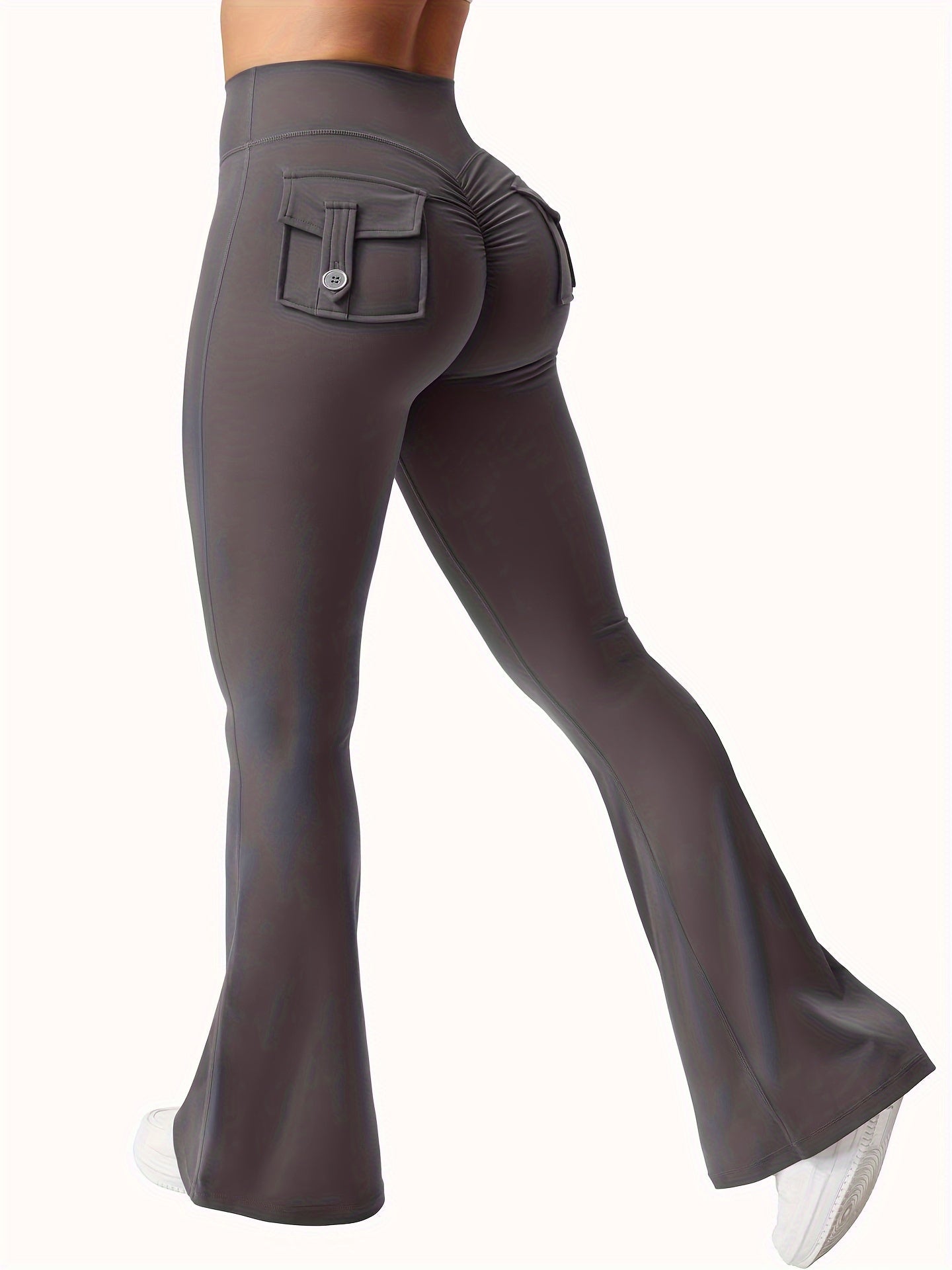 Women's Cargo Pants - High Waist Flared leg detail view