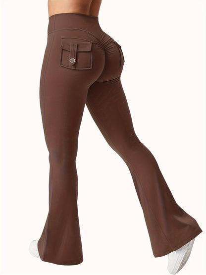 Women's Cargo Pants - High Waist Flared leg – green option – view 3