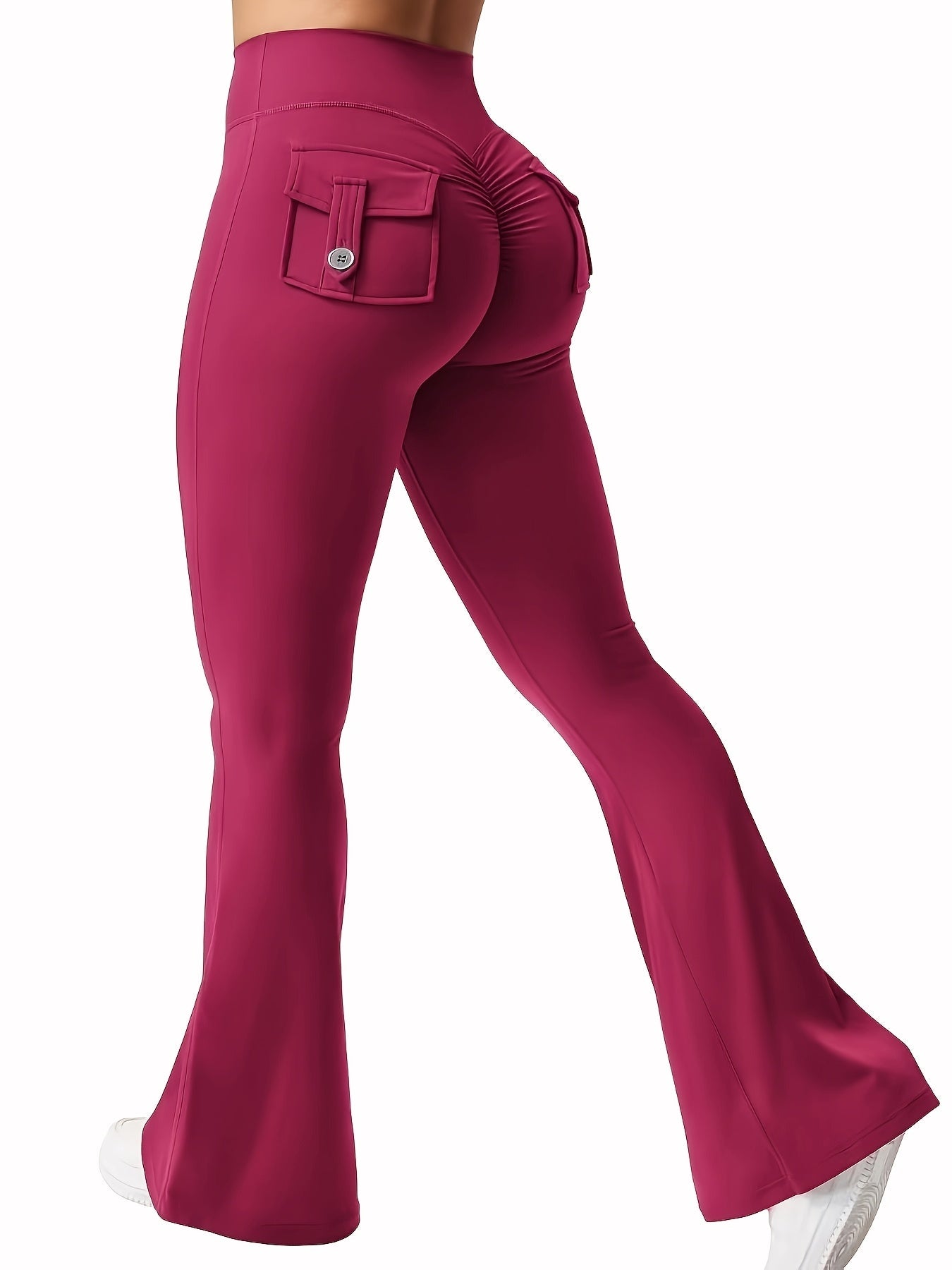 Women's Cargo Pants - High Waist Flared leg – green option – view 8
