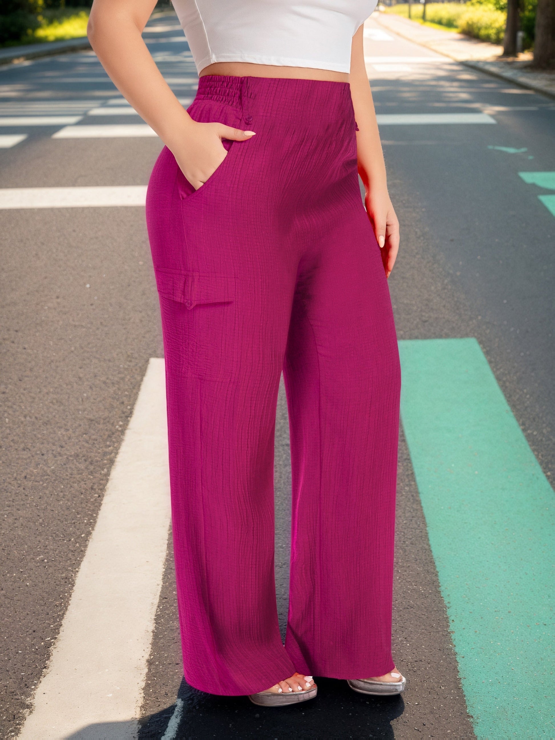 Women's Cargo Pants - High Waist Wide leg – view 2