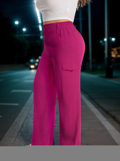 Women's Cargo Pants - High Waist Wide leg detail view