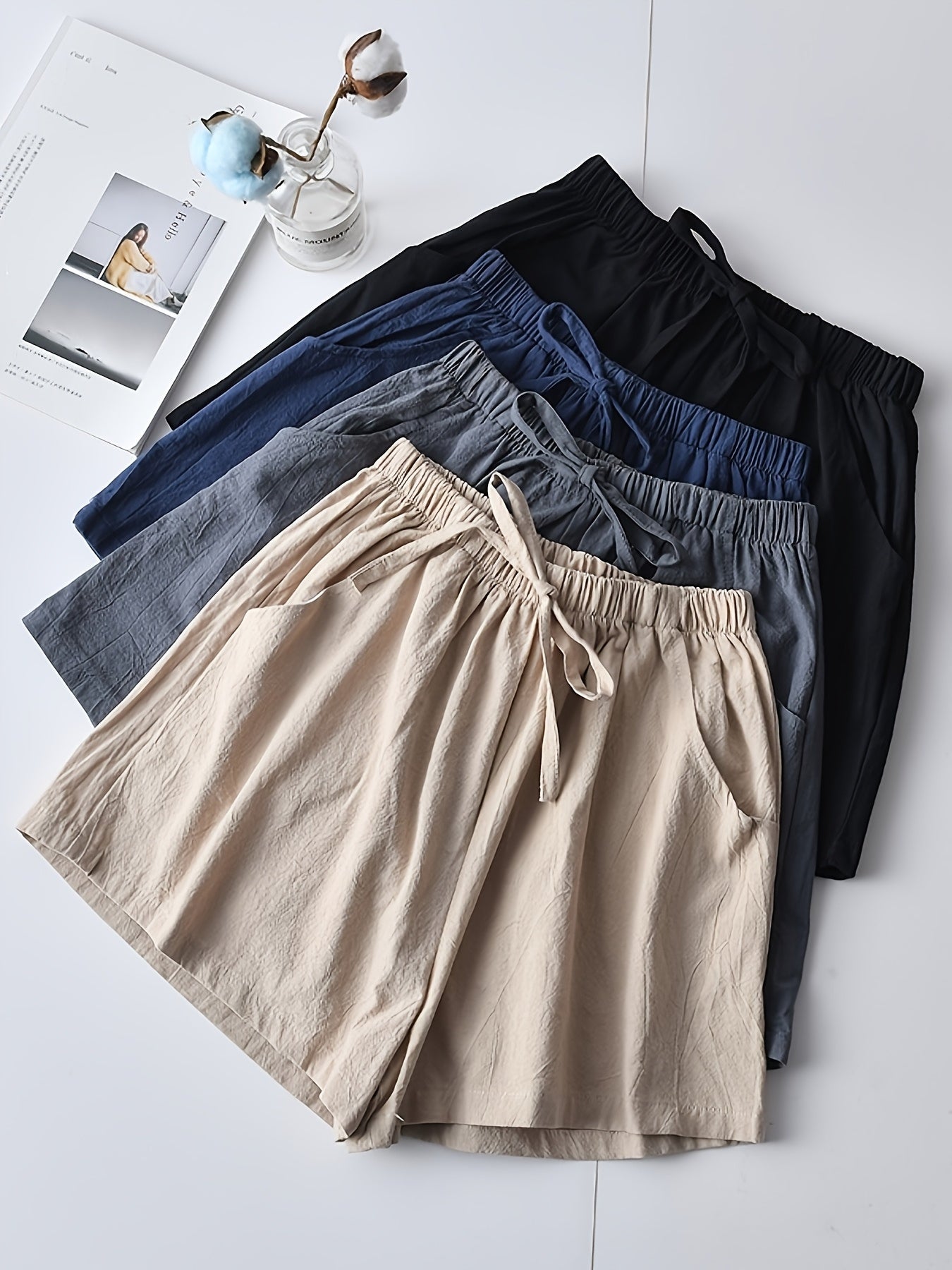 Women's Cargo Shorts - Drawstring Waist With Pockets – 7pcs-Mix detail view
