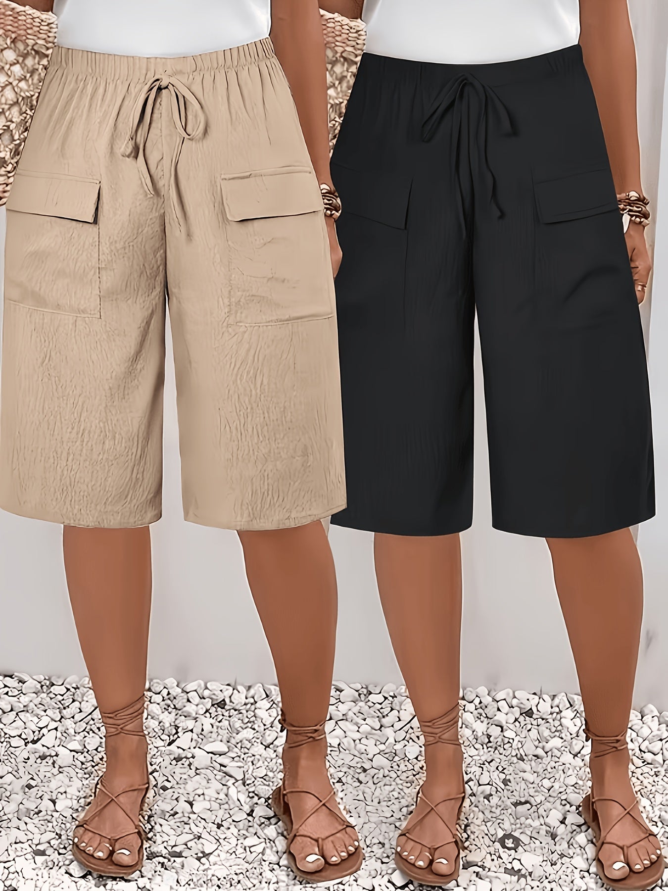 Women's Cargo Shorts - Drawstring Waist With Pockets – Regular Fit – Khaki option – main product image