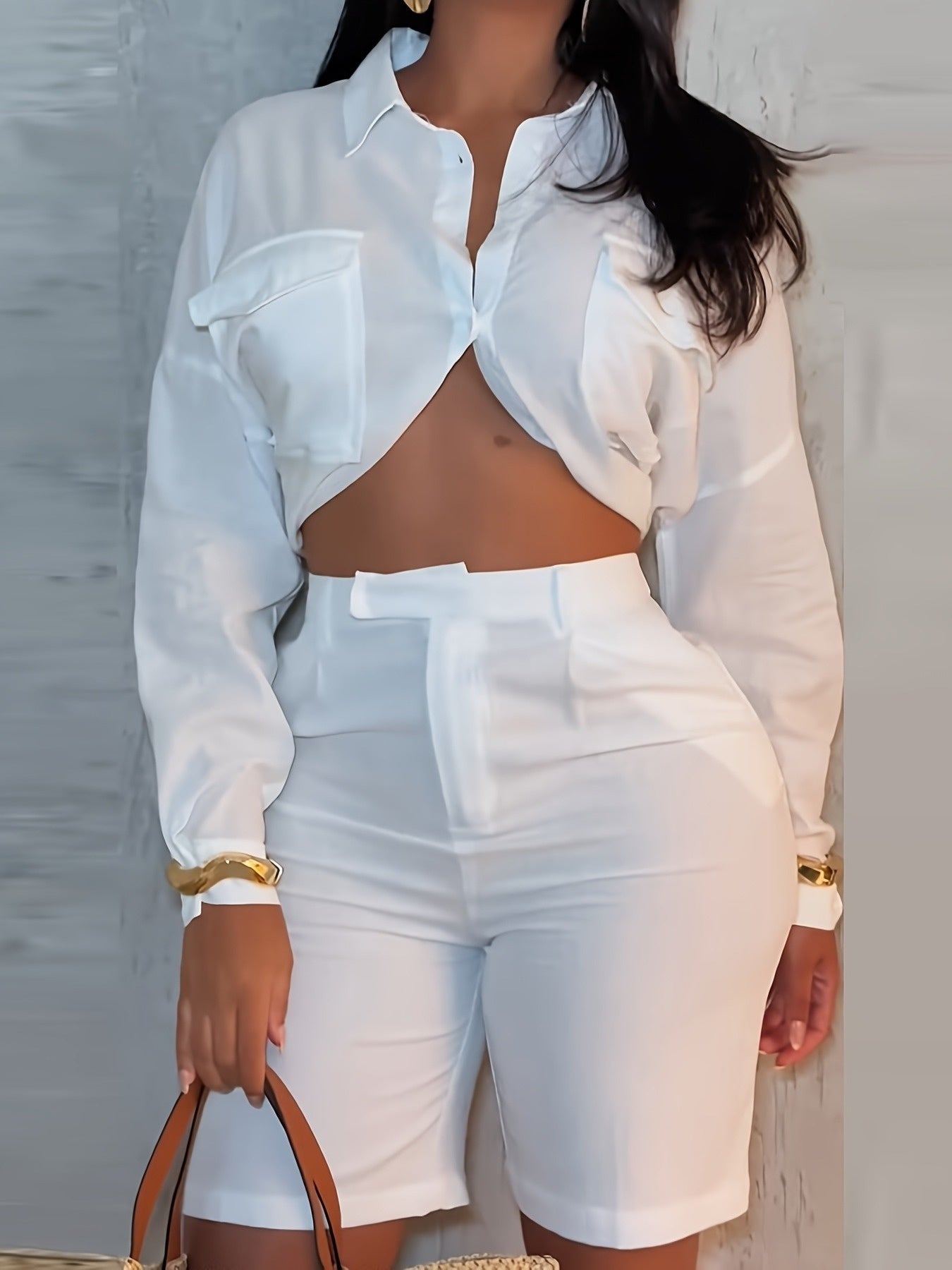 Women's Cargo Shorts - Multi Pocket Active – White detail view