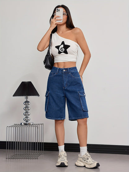 Women's Cargo Shorts - Stretch With Pockets – Blue detail view