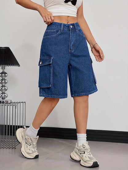 Women's Cargo Shorts - Stretch With Pockets – Blue detail view