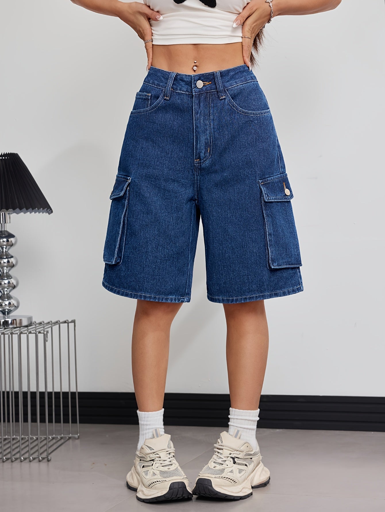 Women's Cargo Shorts - Stretch With Pockets – Blue – Blue option – main product image