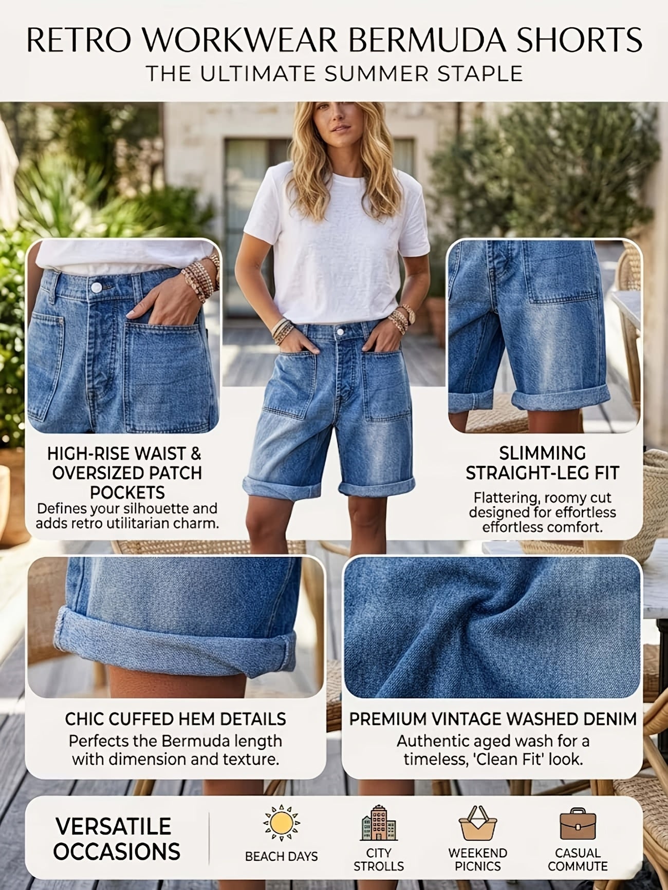 Women's Cargo Shorts - Stretch With Pockets – Medium Blue detail view