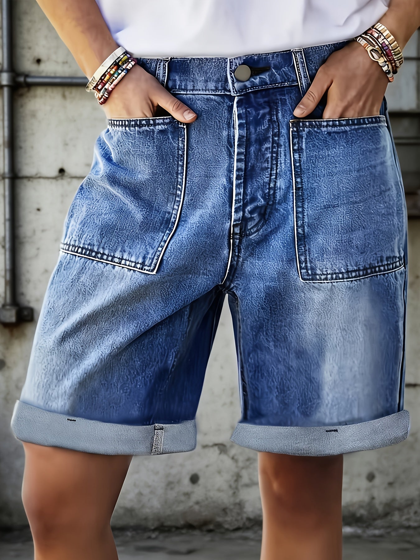Women's Cargo Shorts - Stretch With Pockets – Medium Blue detail view