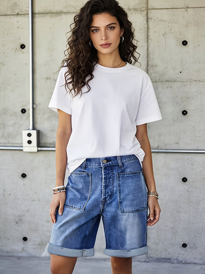 Women's Cargo Shorts - Stretch With Pockets – Medium Blue detail view