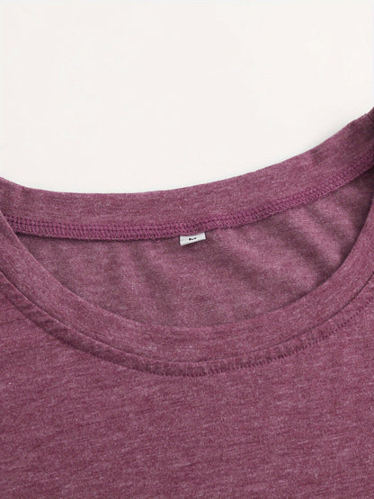 Women's Cartoon Print T-Shirt - Rose Red Crew Neck detail view