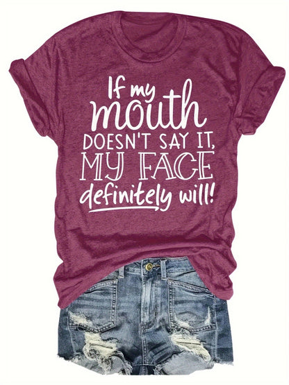Women's Cartoon Print T-Shirt - Rose Red Crew Neck detail view