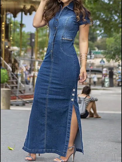 Women's Casual Dress - Button Front – Dark Blue Colorway 30629 detail view