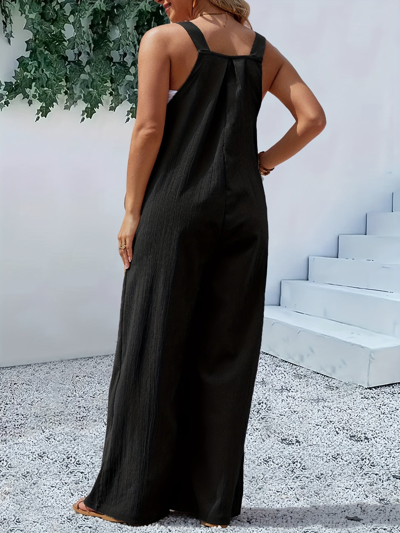 Women's Casual Jumpsuit - Black Button Detail – view 5