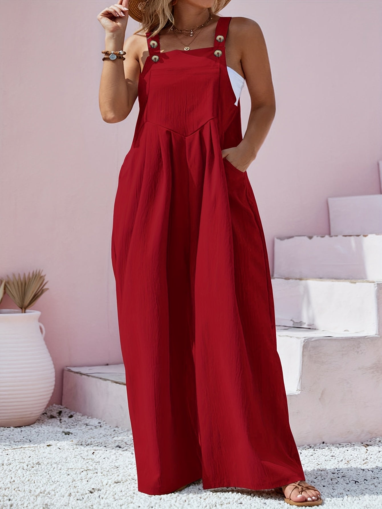 Women's Casual Jumpsuit - Button Detail Oversized – view 4