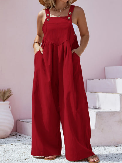 Women's Casual Jumpsuit - Button Detail Oversized – Red option – main product image