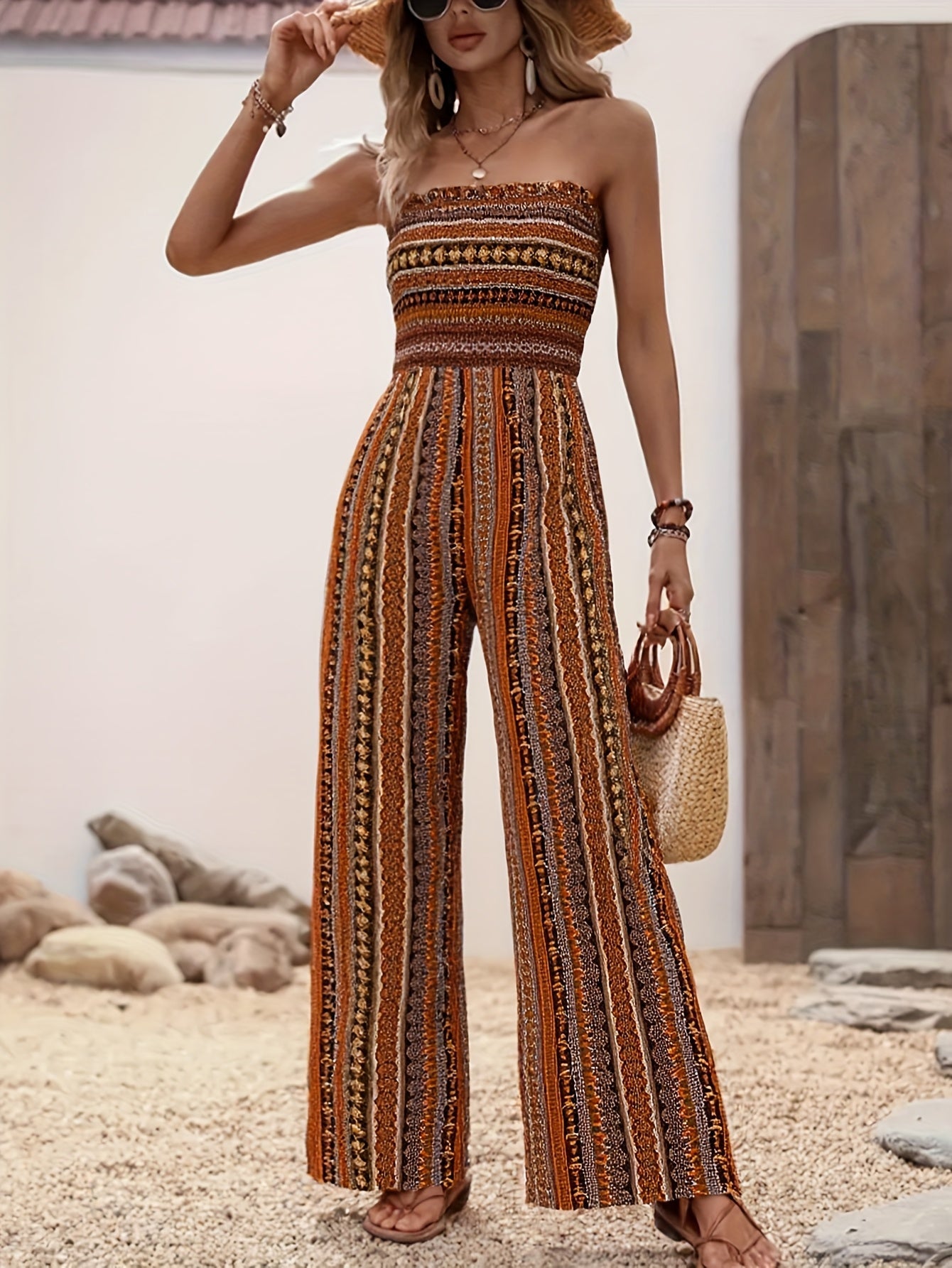 Women's Casual Jumpsuit - Easy One-Piece Silhouette – Black And White / Black detail view