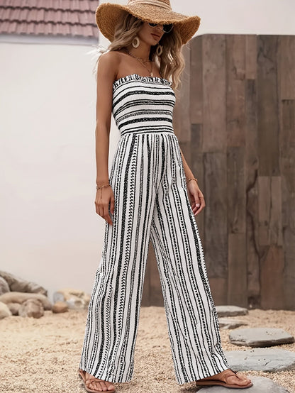 Women's Casual Jumpsuit - Easy One-Piece Silhouette – Black And White / Black detail view