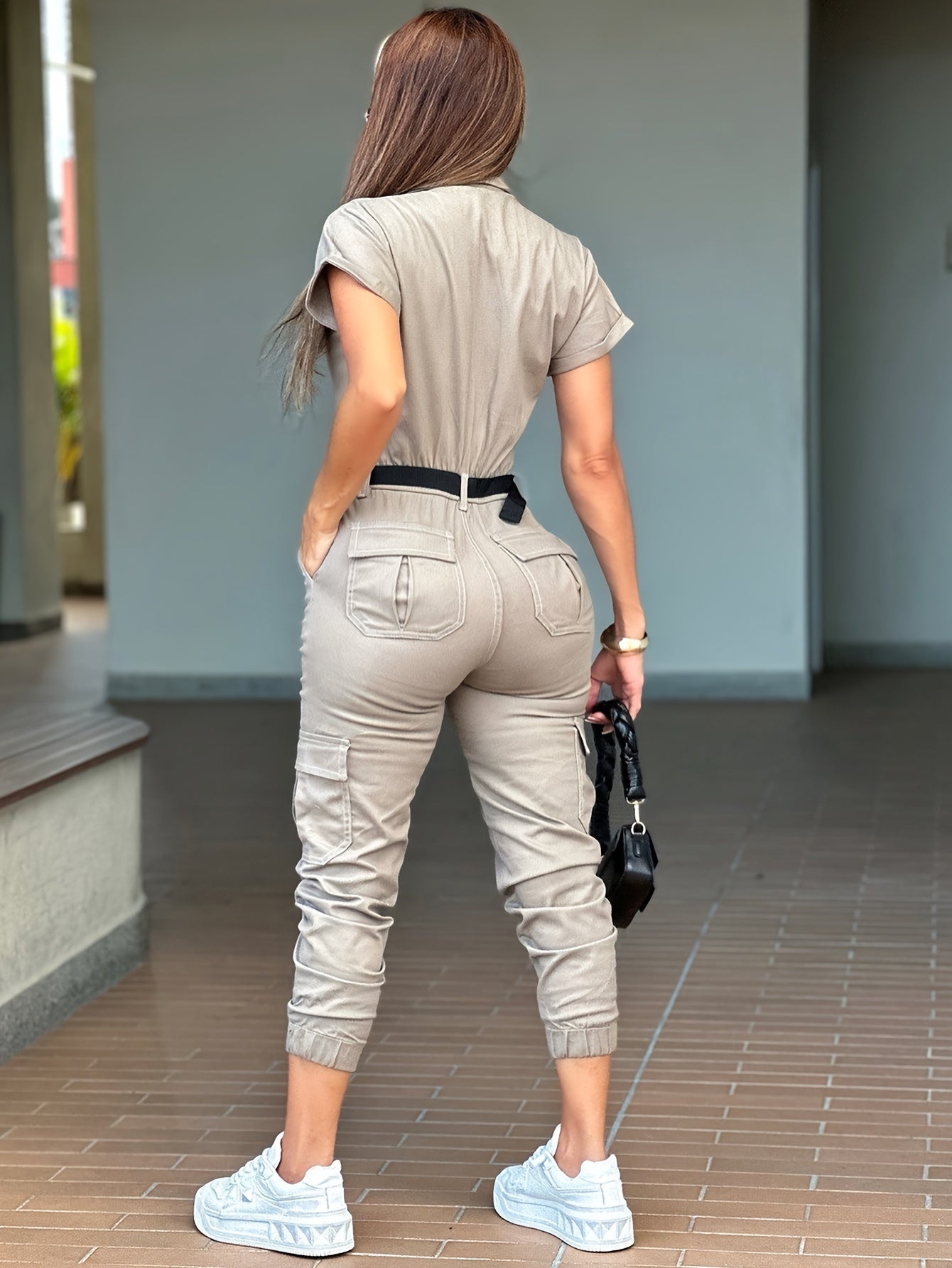 Women's Casual Jumpsuit - Easy One-Piece Silhouette – Black Colorway 09189 detail view