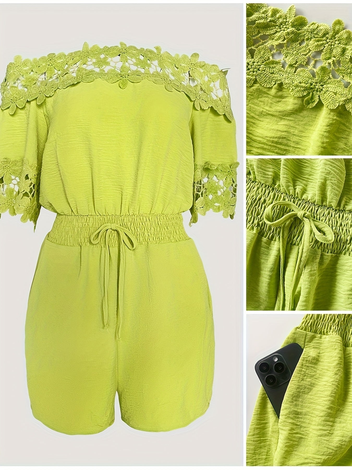 Women's Casual Jumpsuit - Easy One-Piece Silhouette – Grass Green detail view
