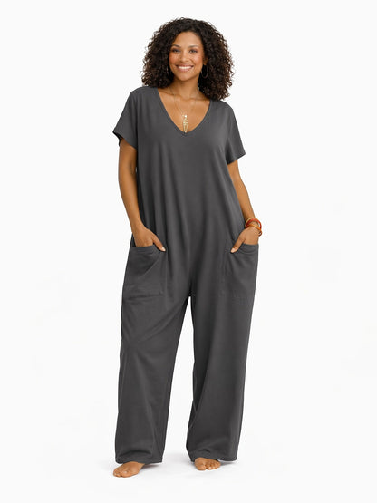 Women's Casual Jumpsuit - Easy One-Piece Silhouette – Rose Red / Coral detail view