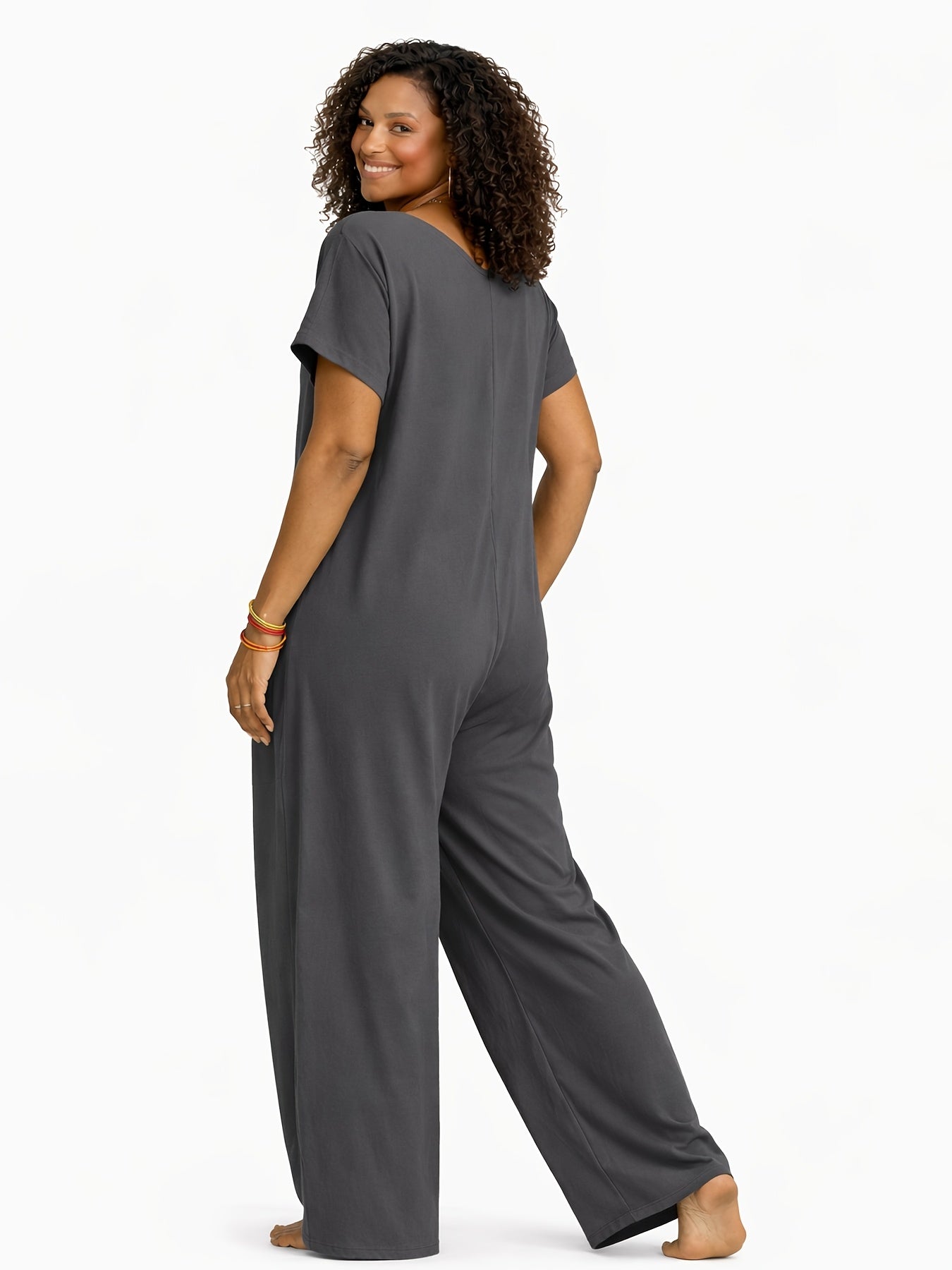 Women's Casual Jumpsuit - Easy One-Piece Silhouette – Rose Red / Coral detail view