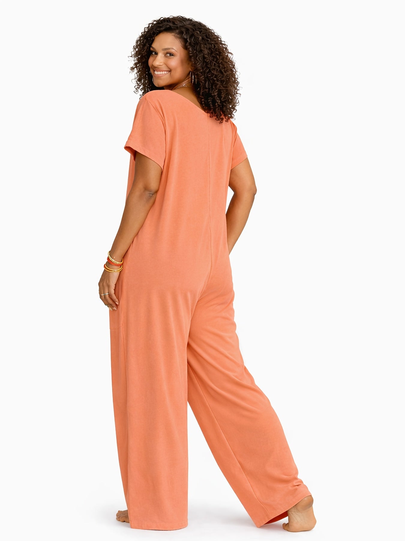 Women's Casual Jumpsuit - Easy One-Piece Silhouette – Rose Red / Coral detail view