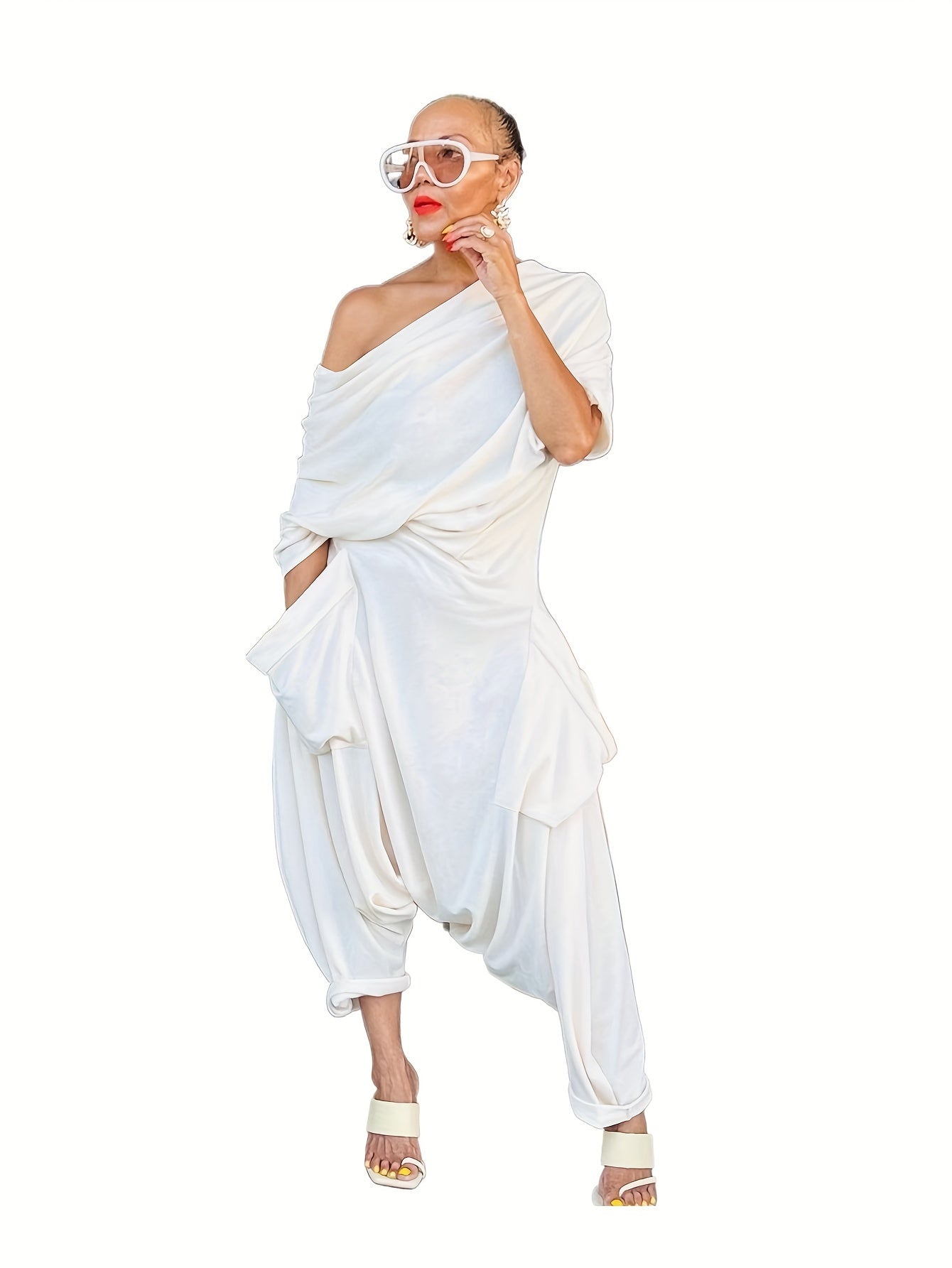 Women's Casual Jumpsuit - Full Length Pocket Detail – White option – main product image
