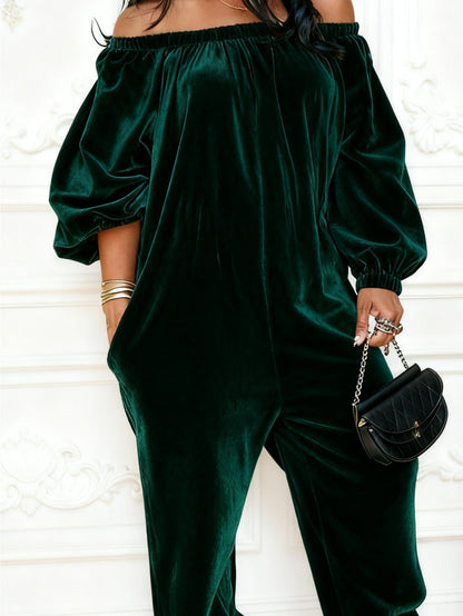 Women's Casual Jumpsuit - Off-Shoulder Full Length detail view