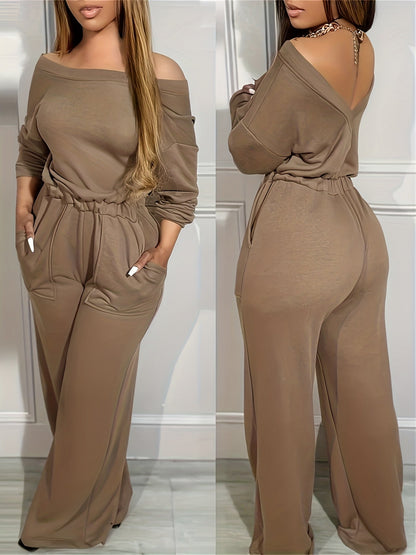 Women's Casual Jumpsuit - Off-Shoulder Wide Leg – main product image