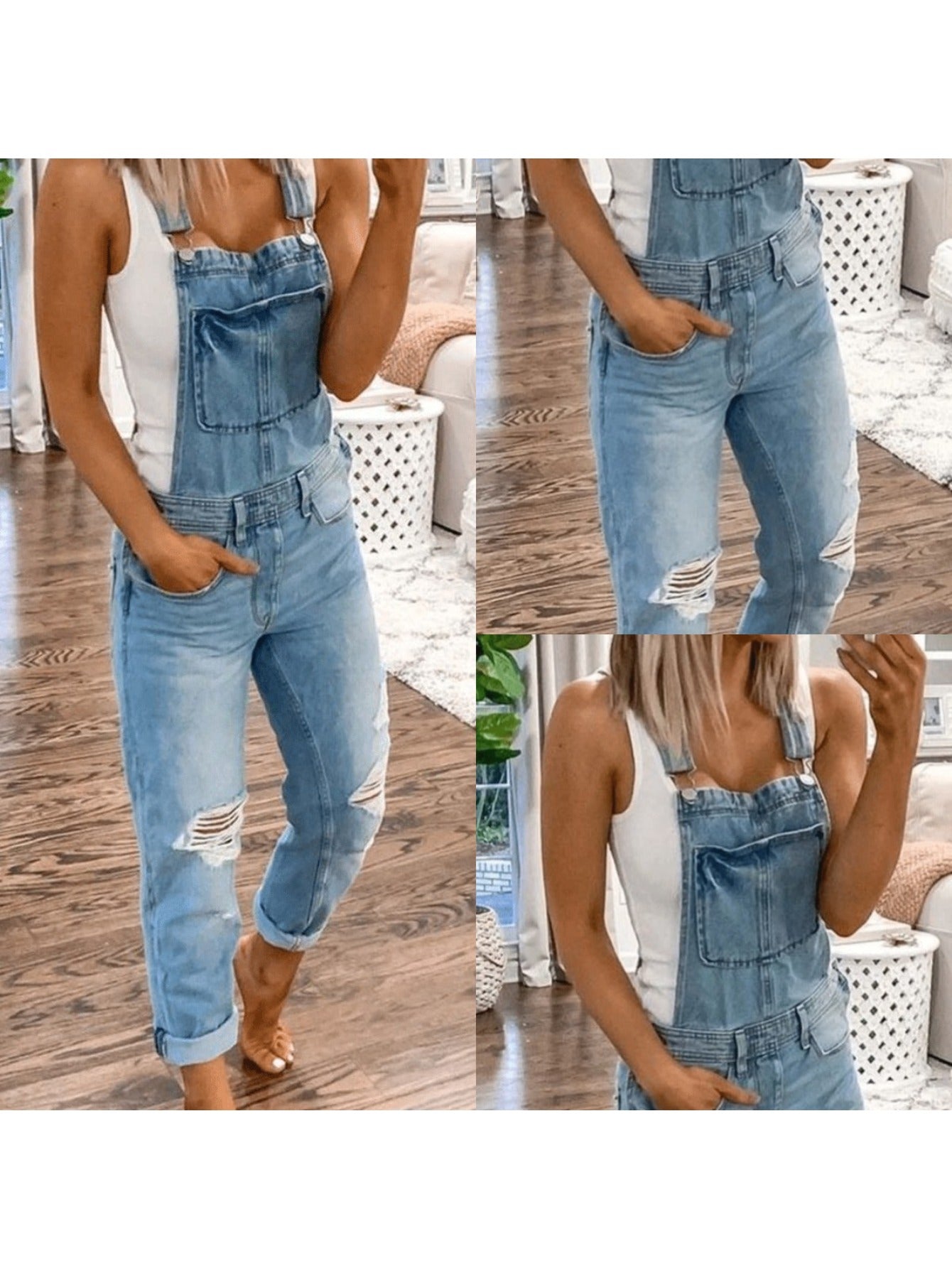 Women's Casual Jumpsuit - Relaxed Denim Pocket Design – Light Blue / Sizes S–XXL detail view