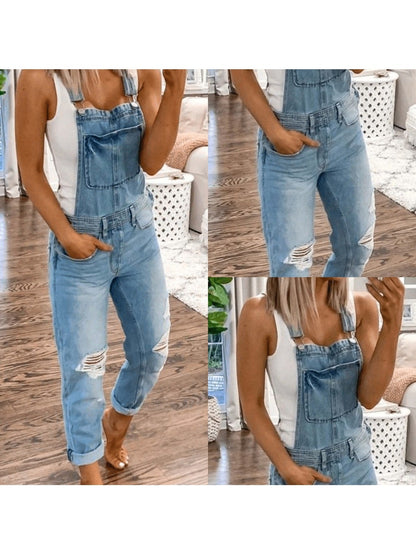 Women's Casual Jumpsuit - Relaxed Denim Pocket Design – Light Blue / Sizes S–XXL detail view