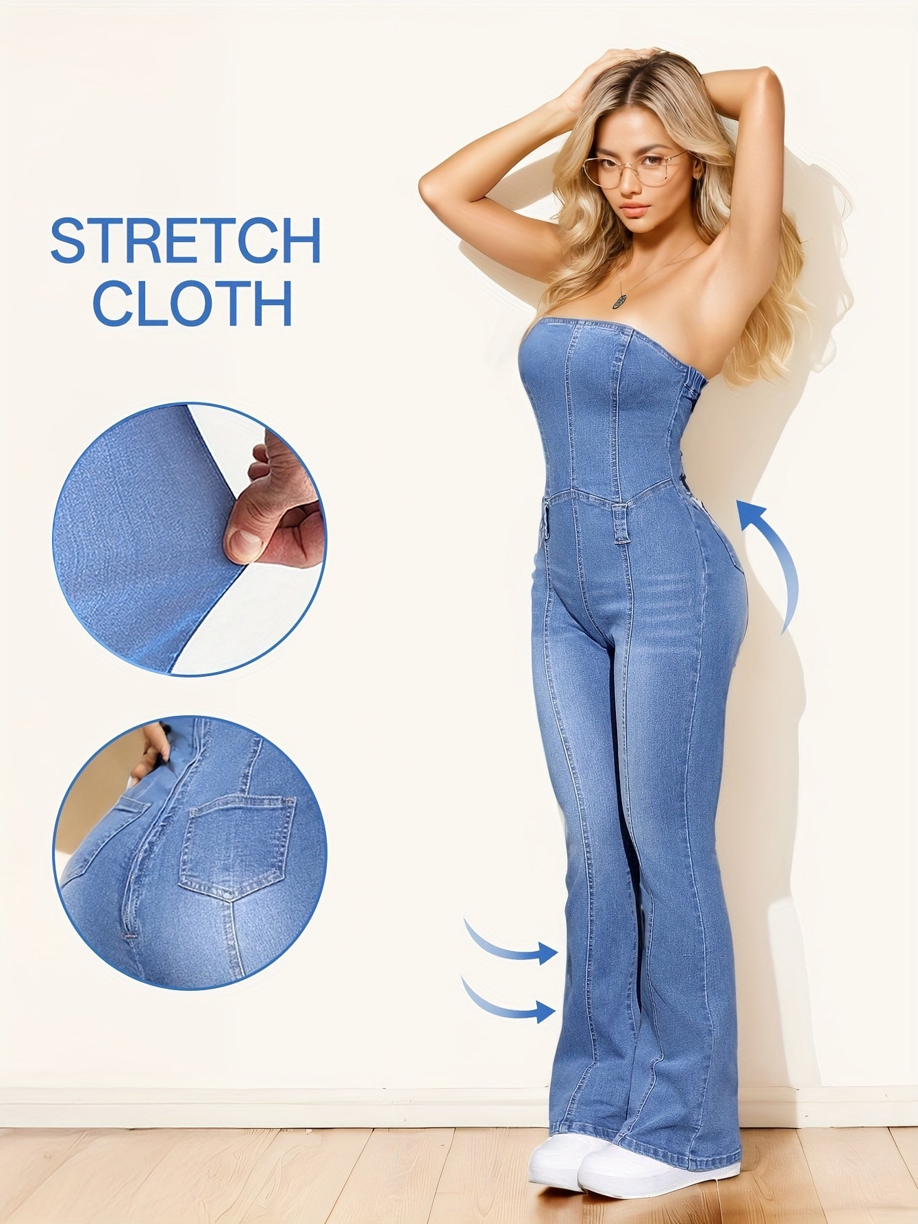 Women's Casual Jumpsuit - Relaxed Denim Pocket Design – Sizes XS–L – Blue option – main product image