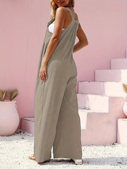 Women's Casual Jumpsuit - Square Neck Wide Leg detail view