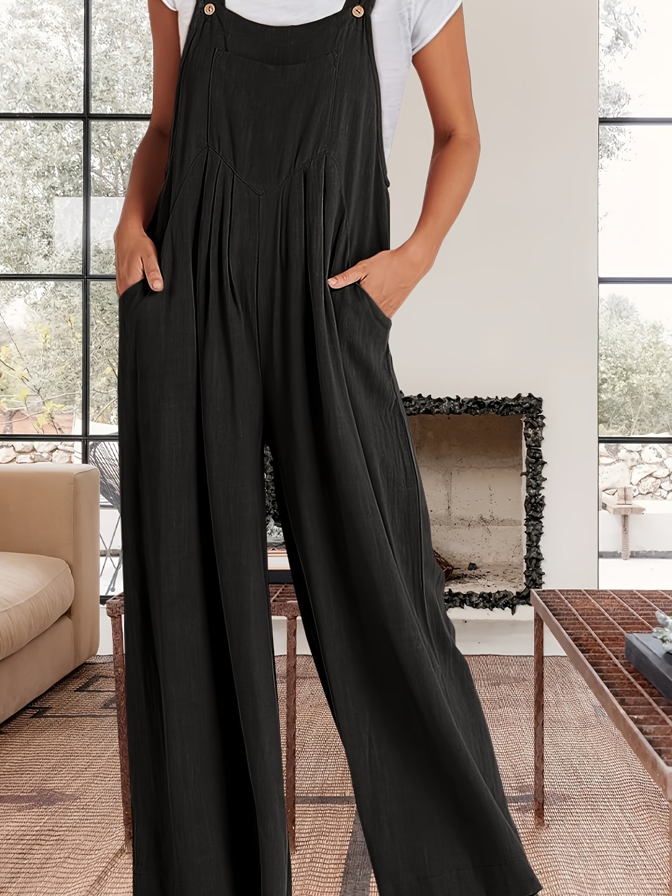 Women's Casual Jumpsuit - Square Neck Wide Leg detail view