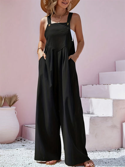 Women's Casual Jumpsuit - Square Neck Wide Leg – Black option – view 2