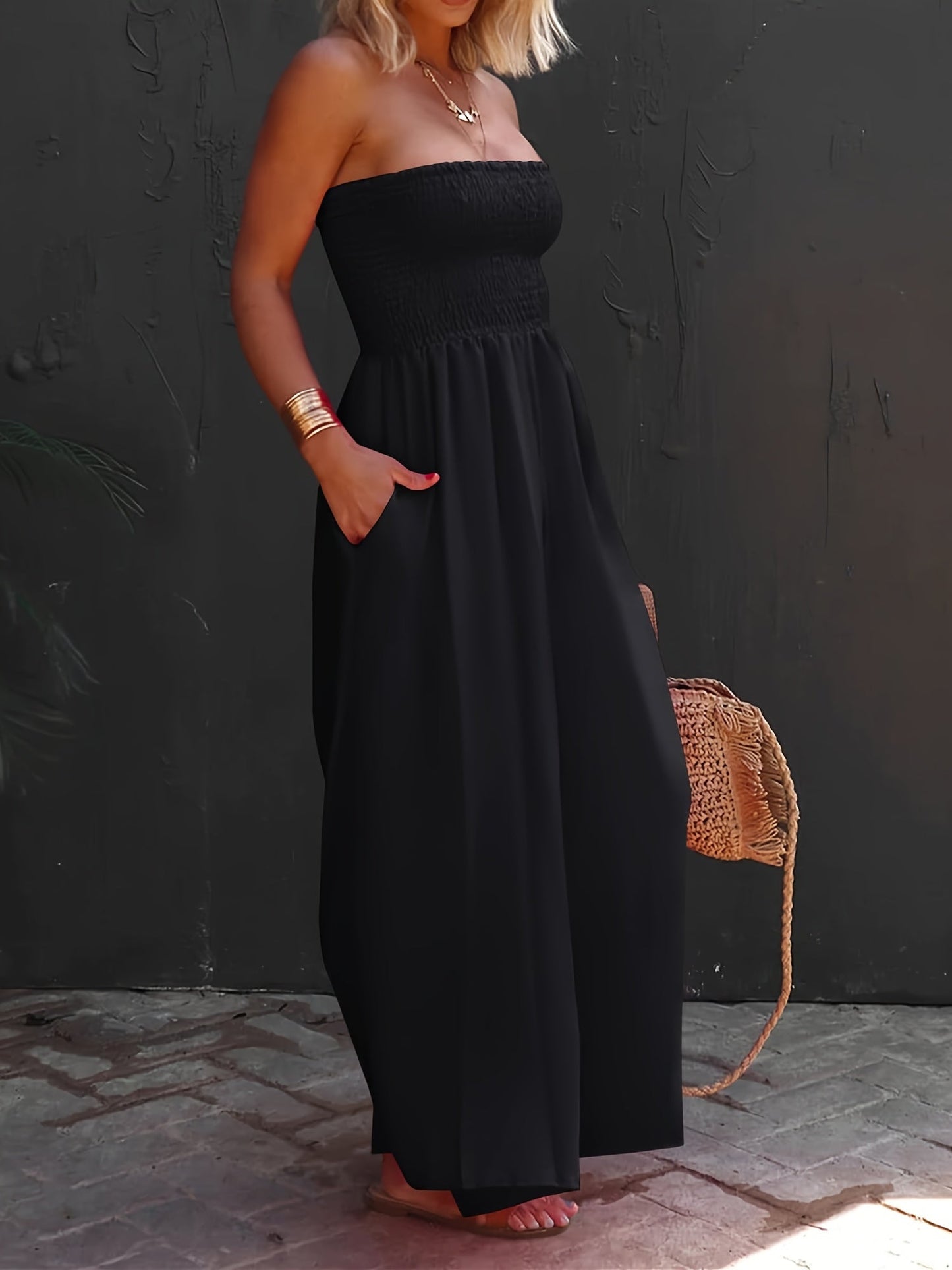 Women's Casual Jumpsuit - Strapless Wide Leg – main product image