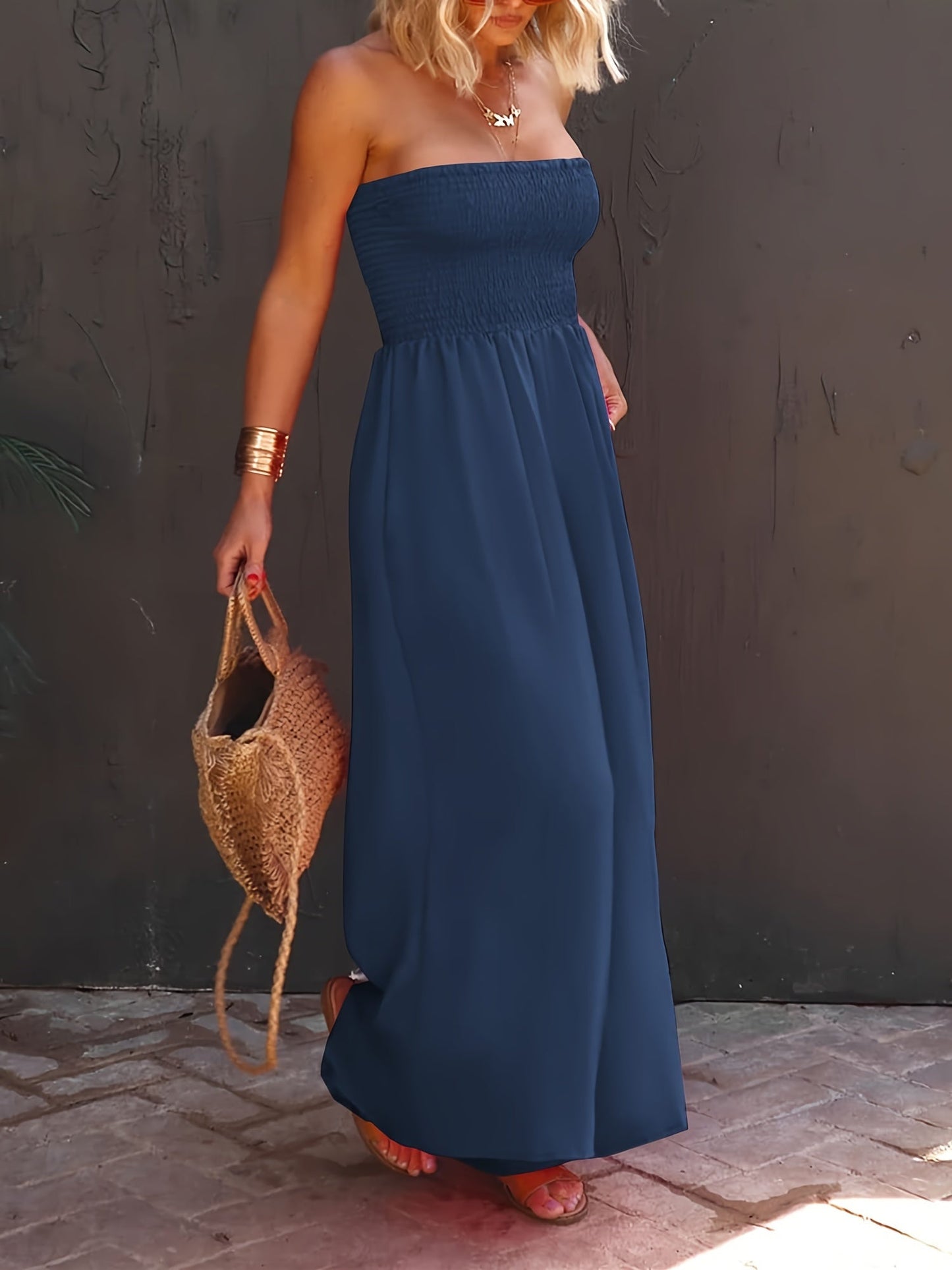 Women's Casual Jumpsuit - Strapless Wide Leg detail view